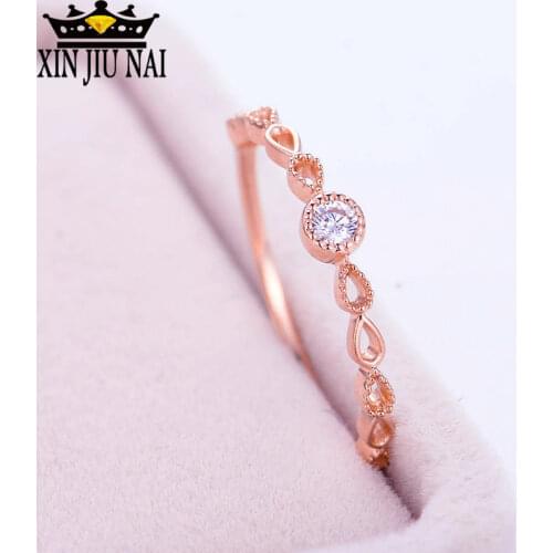 Simple Womens Rhinestone Inlaid Zircon Ring Cute 18K Rose Gold Womens Jewellery Ring diamond rings for women ring 925