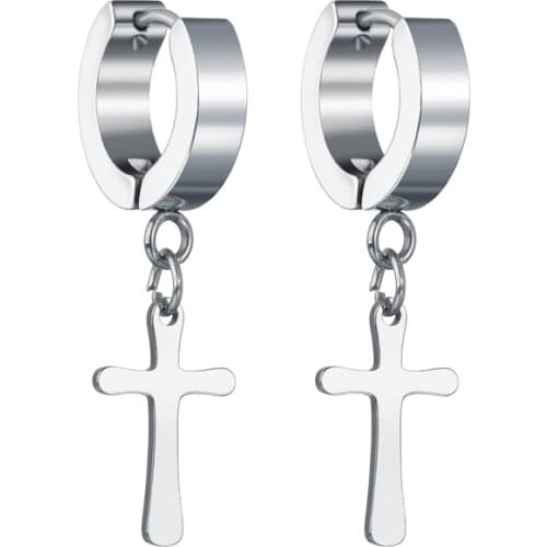 Punk Silver-color Cross Stainless Steel Stud Earrings For Men and Women Gothic Street Pop Hip Hop Ear Jewelry 2020 Gift