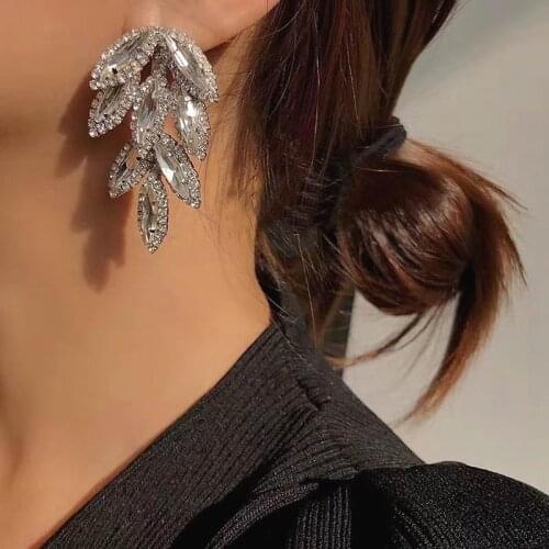 Luxury Zircon Leaf Earrings For Women Etrendy New Shinning Rhinestone Wedding Party Jewelry Statement Earrings Wholesale