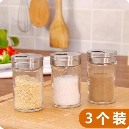 Japan Style Brief Glass Stainless Steel Salt Shaker Salt Cellar 3 Pieces/Lot Rotary Salt And Pepper Set Spice Bottle
