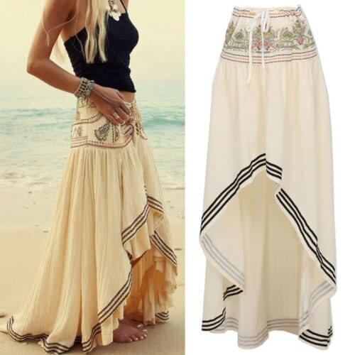 Boho floral print skirt maxi summer vintage chiffon sexy resort beach long casual elegant skirt women long skirt party gown