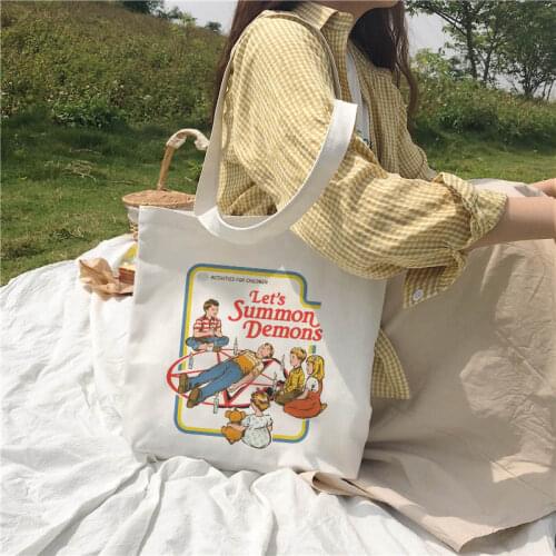 Lets Summon Demons new summer shoulder bag cartoon print casual female Crossbody bag fun female canvas Harajuku ulzzang bags