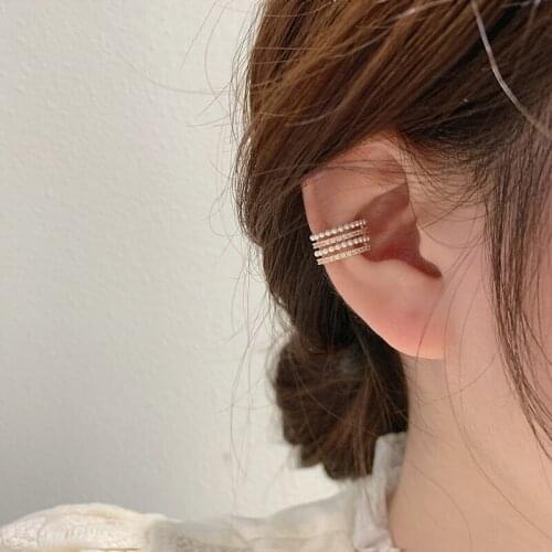 MENGJIQIAO Korean Delicate Zircon Multilayer Ear Clips For Women Elegant Pearl Beads No Piercing Fake Cartilage Ear Jewelry