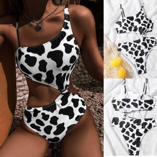Swimwear women Bikini Fashion And White Cow Print European And American One-piece Swimsuit купальник женский 2021