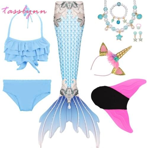 Bling Girls Swimmable Mermaid Tail Princess Dress with Monofin Kids Holiday Mermaid Cosplay Costume Birthday Mermaid Swimsuit