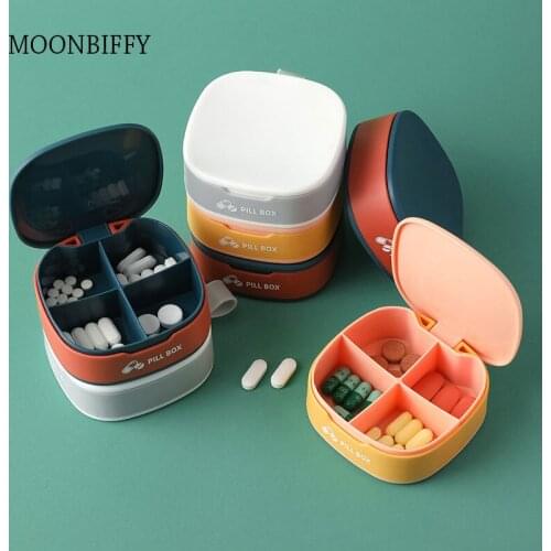 1 PCS Pill Case For Tablets 4 Gird Medicine Pills Organizer Drug Capsule Plastic Storage Box Divider Weekly Travel Pill Cutter