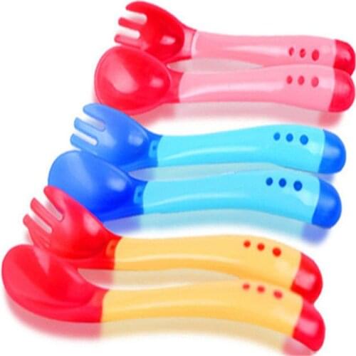1/set Baby Temperature Sensing Spoon and Fork Safety Silicone Feeding Flatware Spoon+Fork Baby Feeder Utensils Feeding Tableware