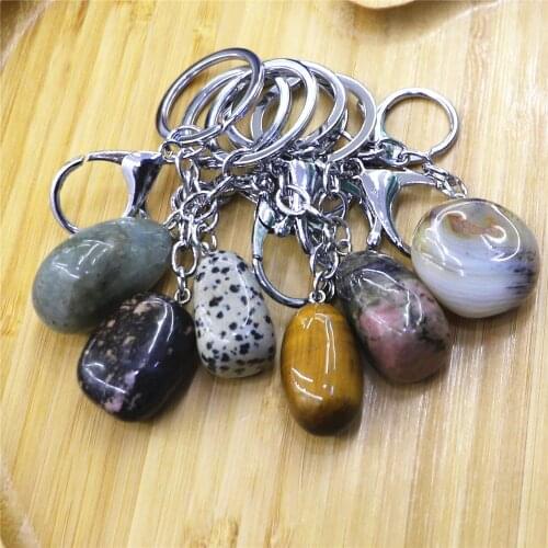 10pcs/ Lot Unique Original Lapis Lazuli Pendant Keychain BOHO Natural Stone Car Key Chain Ring Holder for Men Women Gift Jewelry