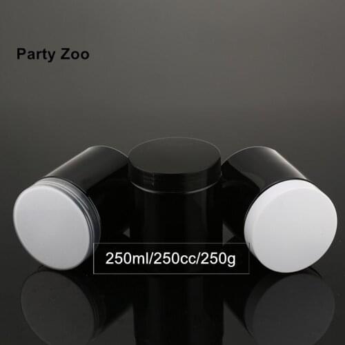 144 X 250ML Classic Black PET Bath Salt Container with Clear/White/Black Lid DIY Cosmetic Hair Cream Storage Jar Can Wholesale