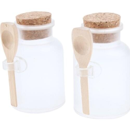 2 Pcs Clear Bottle With Corks and Wood Spoon Spice Jars With Cork Bath Salts Bottles Cork Jar Plastic Storage