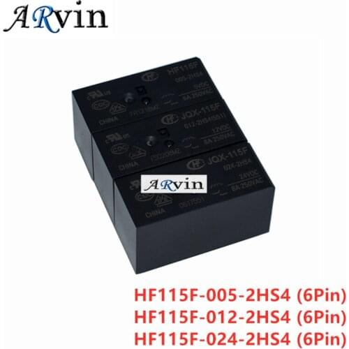 2PCS/Lot Relay HF115F JQX-115F-005-2HS4 JQX-115F-012-2HS4 JQX-115F-024-2HS4 5V 12V 24V 6PIN 8A