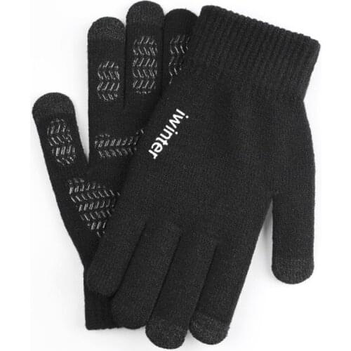 2021 Winter Gloves Mens Plus Velvet Warm Womens Knitted Gloves Touch Screen Silicone Non-Slip Outdoor Cycling Driving Cold Glove