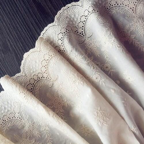 43cm Width 1yards/lot Super Wide Beige Cotton Embroidery Lace Trims Skirt Sweater Clothes Hem Decoration Applique Z271