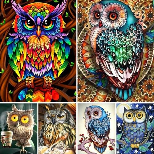 5D DIY Diamond Painting Owl Cross Stitch Kit Full Drill Square Diamond Embroidery Animal Mosaic Art Picture of Rhinestones Decor