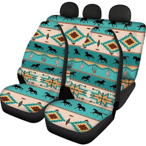 American Artistic Tribal Horse Print Car Mat Cover Anti Scraping Comfortable Aztec Style Auto Front Rear Seat Cover Protector