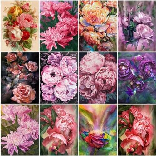 ARMYQZRound diamond square diamond diamond painting flower peony embroidery cross stitch decorative painting and diamond wall ar