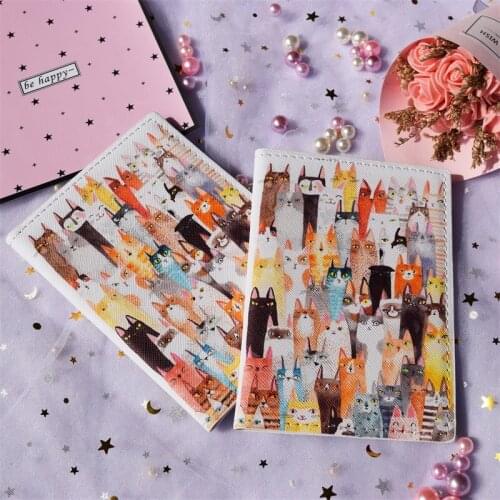 So Cute A Group Photo of Cat Passport Holder Travel ID Card Cartoon Passport Cover Leather Bank Credit Card Holder Ticket Folder