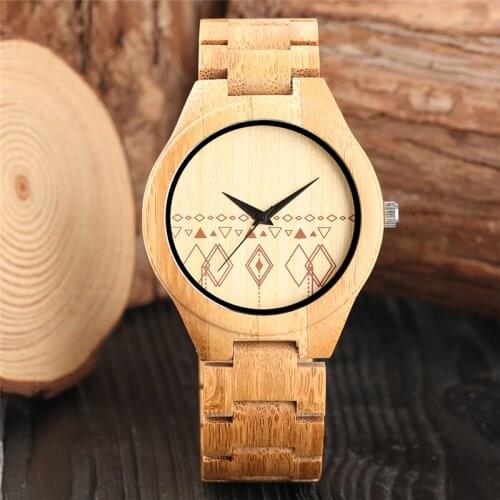 Handmade Natural Wooden Clock Casual Quartz Analog Movement Mens Wood Wristwatch Full Bamboo Bangle Adjustable Strap Reloj