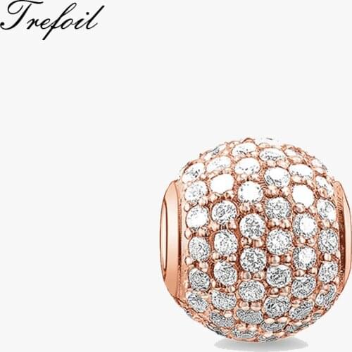 DIY Beads Rose Pave Charm 5mm Hole,Fashion Silver Jewelry Trendy Gift For Women Girl Fit Bracelets Necklace Choker 2018 New