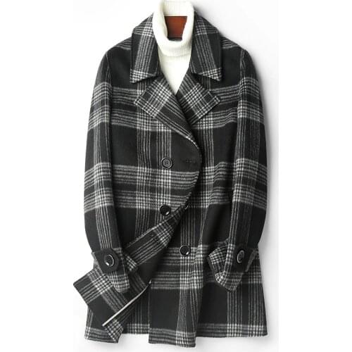 YOLANFAIRY Double Faced Wool Coat Men Autumn Winter Warm Jacket Top Quality Wool Plaid Overcoats Abrigo Hombre D-04-1959 MF637
