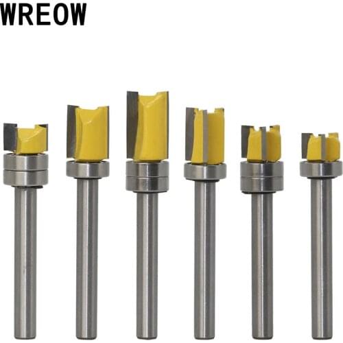6mm round Shank Bearing Straight Flush Trim Router Bit 3Flute Top Tungsten bit Template Trim Woodworking Milling Cutter Tool