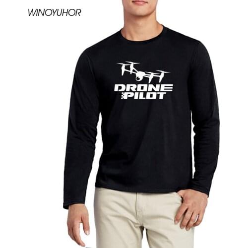 Pilot Drone Quadcopter Printed T-shirt Men Spring Casual Long Sleeve Tee Shirts Cotton Cool Adult Boys Tops T Shirts