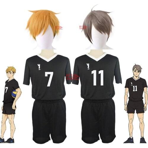 Haikyuu Season 4 No.7 Miya Atsumu No.11 Osamu Miya Cosplay Jerseys Inarizaki High Volleyball Uniform Black Sportswear Wigs Adult