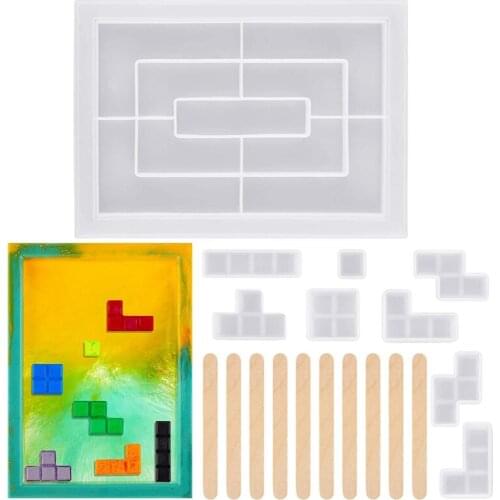 Square silicone mold DIY handmade resin mold for home decoration games resin tray mold 10 wooden stirring for making