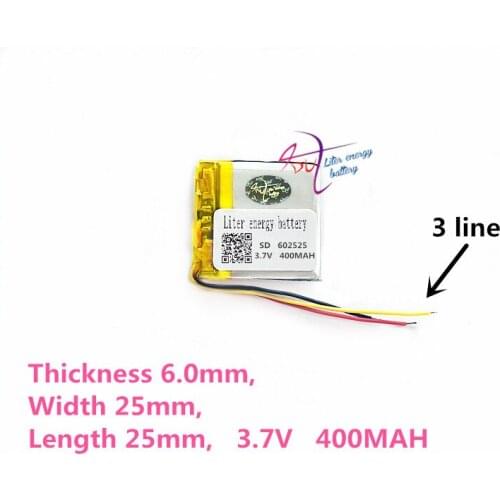 3 line 602525 3.7V 400mAh 552525 Lithium Polymer Li-Po li ion Rechargeable Battery cells For Mp3 MP4 MP5 GPS mobile bluetooth