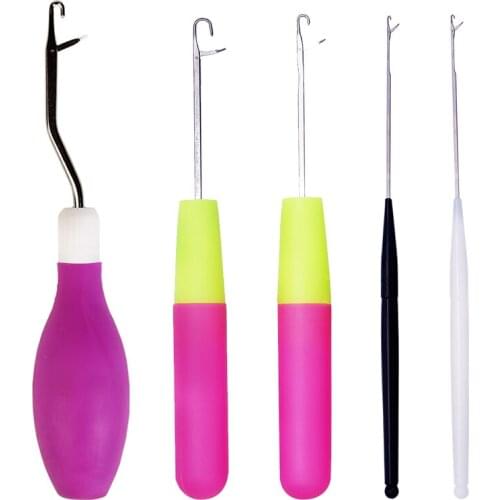 LMDZ 5pcs Plastic Handle Latch Crochet Hook Hair Weave Needle Wigs Knitting Extensions Styling Tools Carpets Making Repair Craft