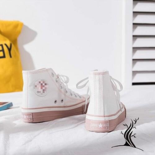 Small Dirty Orange High-top Canvas Shoes for Female Students Korean Version of Harajuku College Wind Board Shoes Net White Shoes