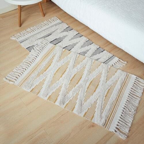 Morocco Cotton Hand Woven Printed Area Rugs Tufted Tassels with Anti Skid Pad Throw Rug Machine Washable Bath Mat,Doormat Carpet