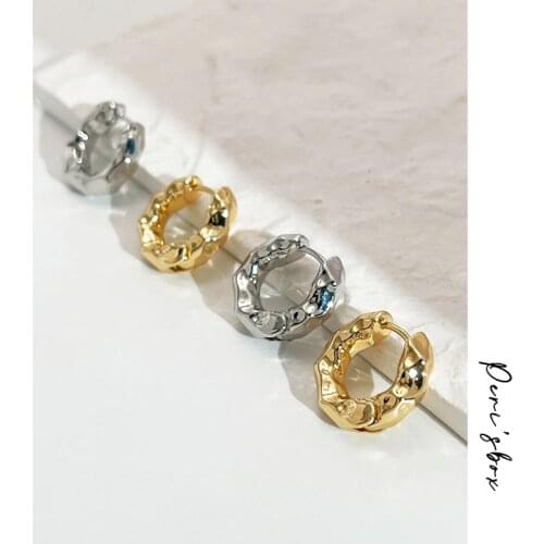 Perisbox Trendy Vintage Gold Color Geometric Irregular Hammered Hoop Earrings For Women Punk Street Statement Huggie Earrings