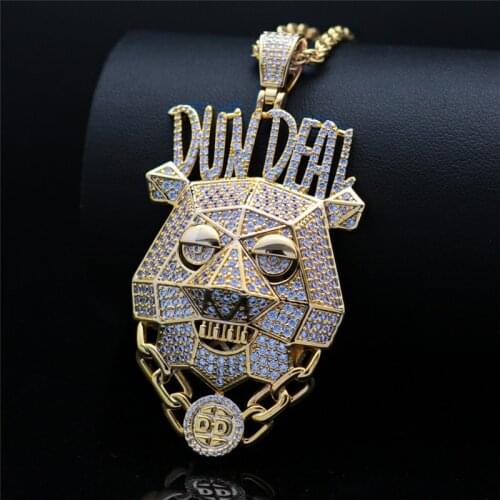 Fashion Designer DUNDFAL Dog Head Pendant Pave Bling Cubic Zircon Luxury Necklace For Men Hip Hop Jewelry Party Drop Shipping