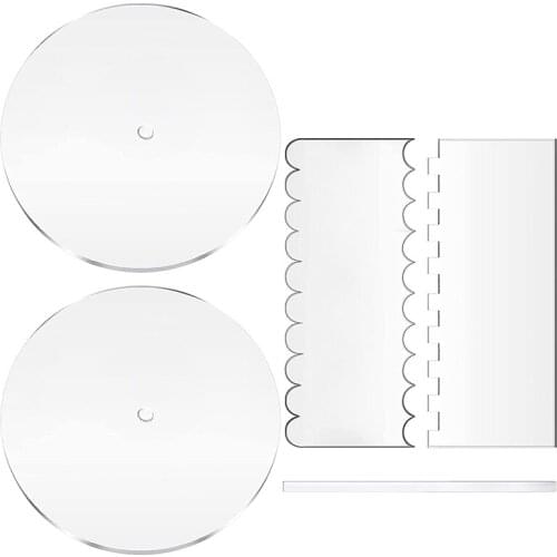 Round Acrylic Cake Disc Set,2Acrylic Transparent Cake Discs With Center Hole,Cake Scrapers Decorating Comb Saw Tooth Set