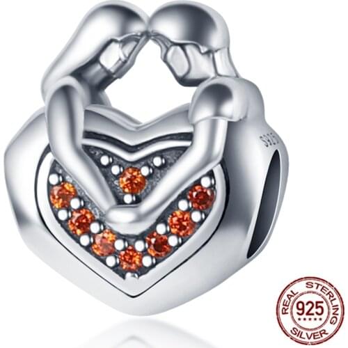 Genuine 925 Sterling Silver Hand In Hand Love Heart Shape Fit Original 3mm Bracelet&BangleMaking Fashion DIY Jewelry For Women