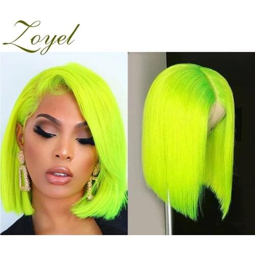 Zoyel Jet Black Blunt Cut Short Bob For Black Women With Middle Part Wig Lace Front Synthetic Wigs Cosply Wig Daily Wig