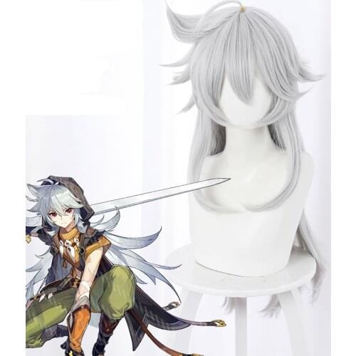 Genshin Impact Razor Gray Long Heat Resistant Synthetic Hair Halloween Carnival Party Role Play Cosplay Wigs + Free Wig Cap