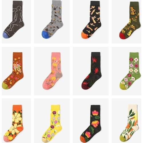 Peonfly Mens 85% Cotton Colorful Funny Harajuku Large Flower Style Wedding Gift Socks