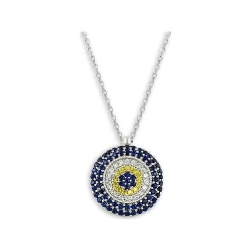 Ottoman Silver Evil Eye Beaded Eye Women Silver Necklace