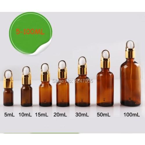 Empty Essential Oil Bottle with Basket Cap, Amber Vial Cosmetic Package,Brown Glass Pipette Vial Droppers,5/10/15/20/30/50/100ml