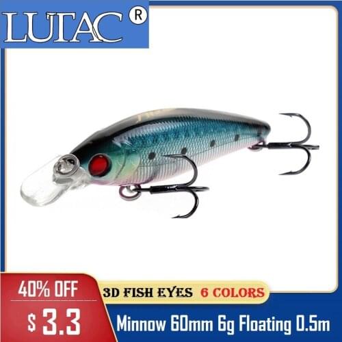 LUTAC Swim Bait Minnow 60mm6g Fishing lure Plastic Hard Bait Wobblers Mini Crankbait 3D fish eyes Whosale Good Quality