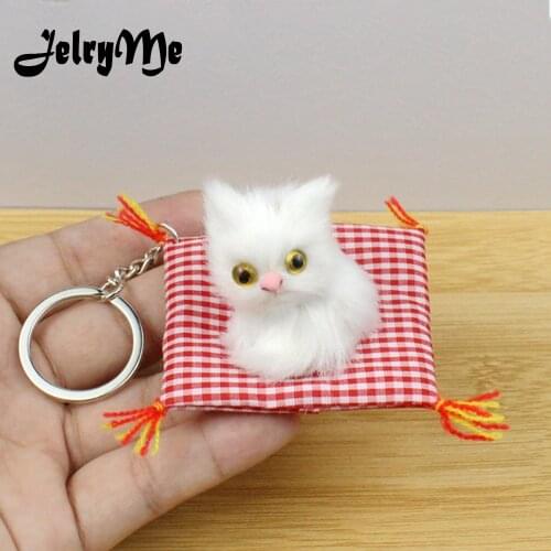 With Gift Box Lovely Simulation Cat Keychains Fluffy Fake Fur Pom Pom Women Key Chain Girls Kitten Keyring Car Styling Christmas