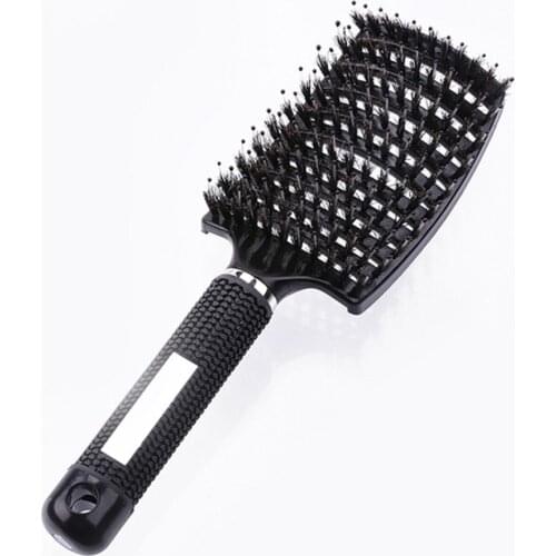 Wild Boar Bristles Fluffy Shape Non-slip Plastic Large Curved Massage Comb