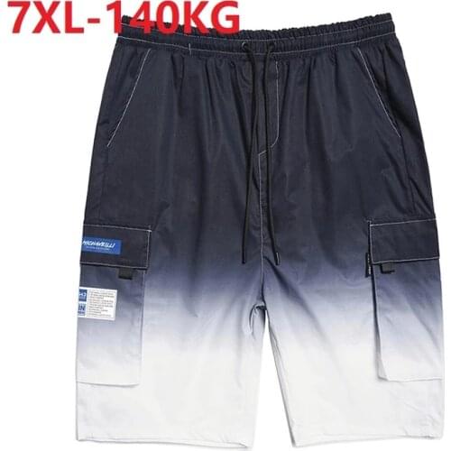 Summer men cargo shorts large size 7XL pockets patchwork korea style hipster cool shorts letter casual high street shorts