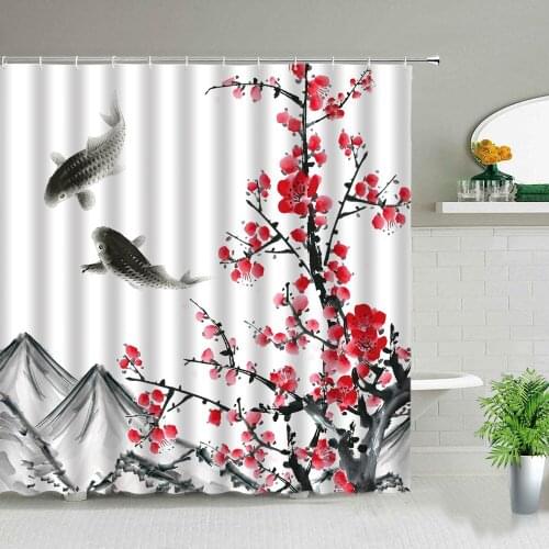 Brick Wall Flower Bird Background Shower Curtains Floral Tree Scenery 3d Printing Waterproof Fabric Bathroom Curtain With Hooks