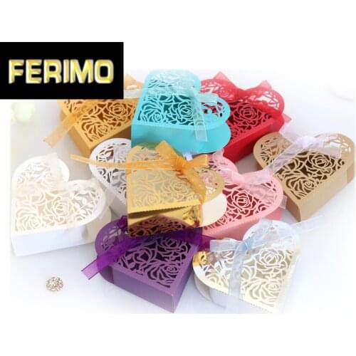 Folding Love Heart Shaped Favor Box Hollow Out Ribbon Candy Gift Box Wedding Party Favor Wedding Package