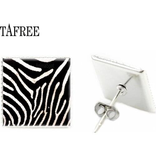 TAFREE Fashion Unique Irregular Zebra Stripe Cabochon Square Stud Earrings Stud Earrings For Women Jewelry zb09