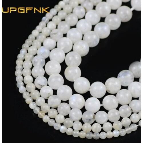 UPGFNK Natural Blue Moonstone Beads Round Loose Spacers Beads For Jewelry Making 15'' 6/8/10mm DIY Bracelet Necklace Accessories
