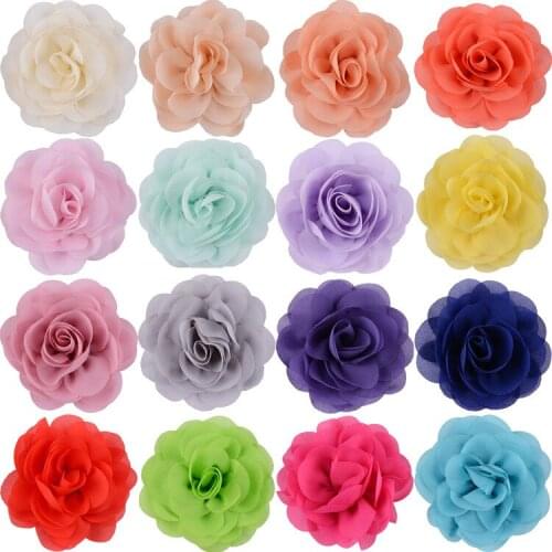 Nishine 3.2" 8pcs/lot Chiffon Rose Flowers Flat Back for Kids Adult Headband Hair Clips Diy Baby Girls Headwear Hair Accessories